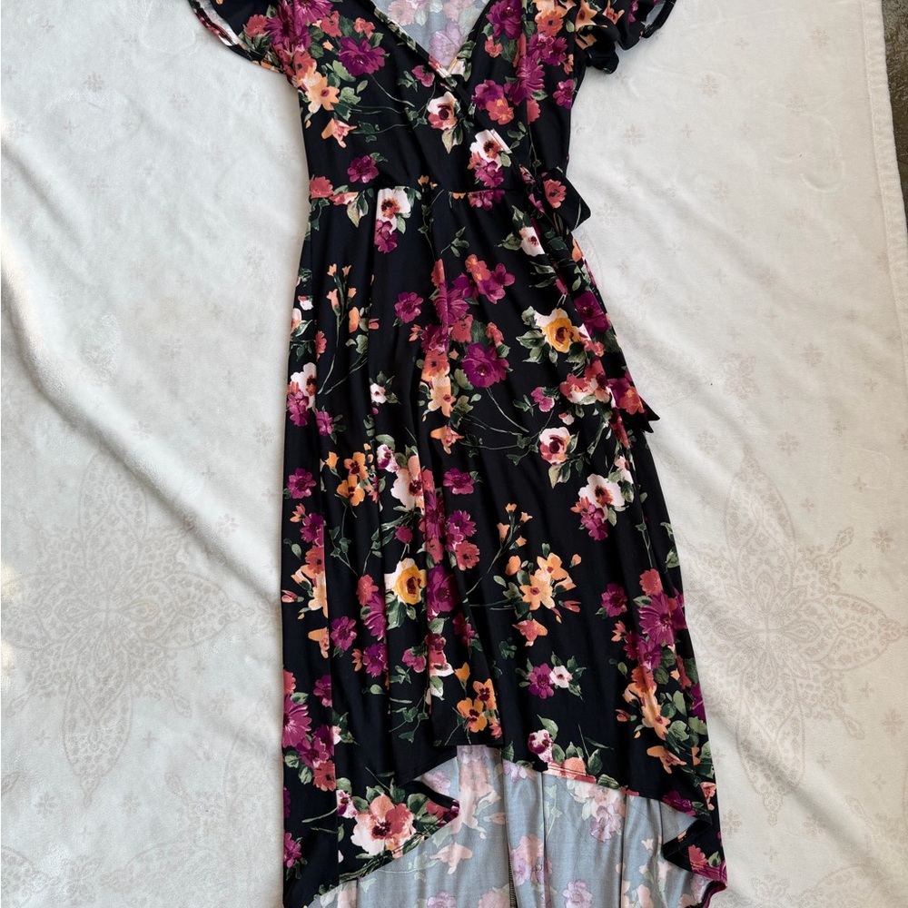 by & by Black Floral High Low Dress